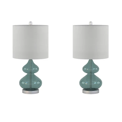Curved Blue Glass Table Lamps, Set of 2