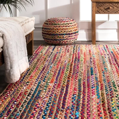 Multi-Color Braided Jute and Cotton Area Rug