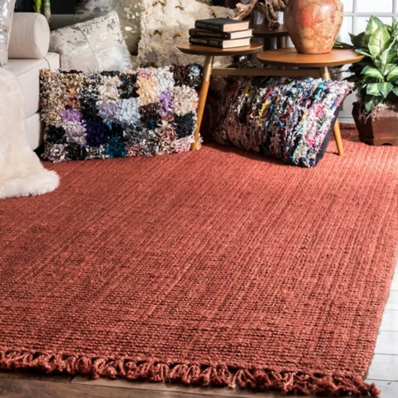 Red Hand Woven Chunky Loop Jute Area Rug, 5x7
