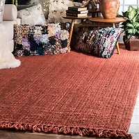 Red Hand Woven Chunky Loop Jute Area Rug, 5x7