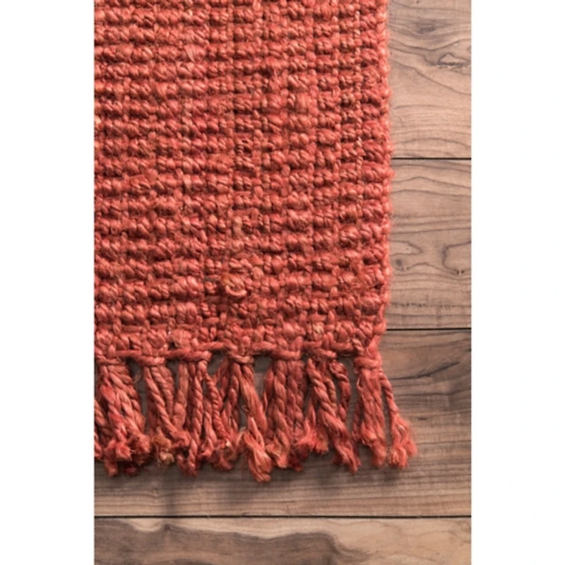 Red Hand Woven Chunky Loop Jute Area Rug, 5x7