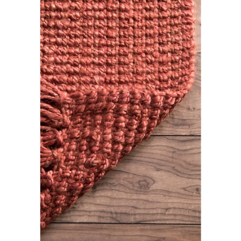 Red Hand Woven Chunky Loop Jute Area Rug, 5x7