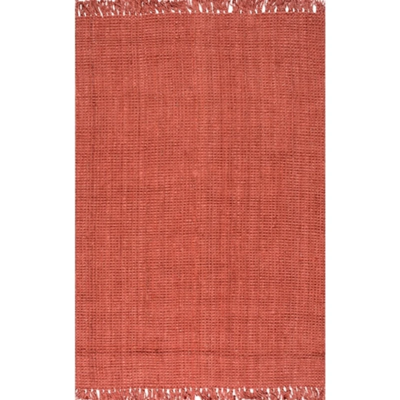 Red Hand Woven Chunky Loop Jute Area Rug, 5x7