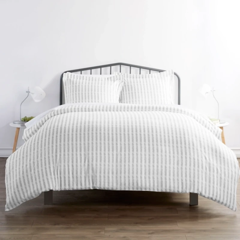 Light Gray Stripes 3-pc. Twin Duvet Cover Set