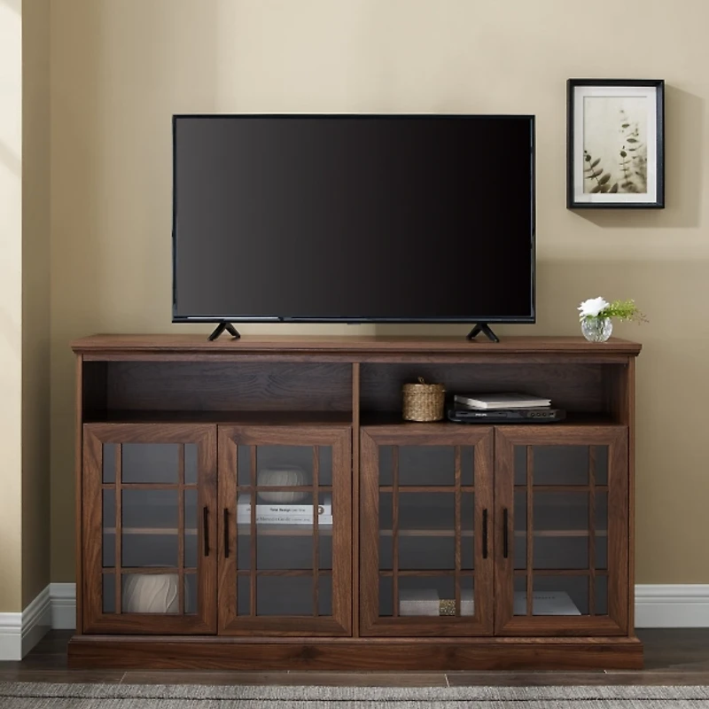 Dark Walnut Glass Door Classic TV Stand