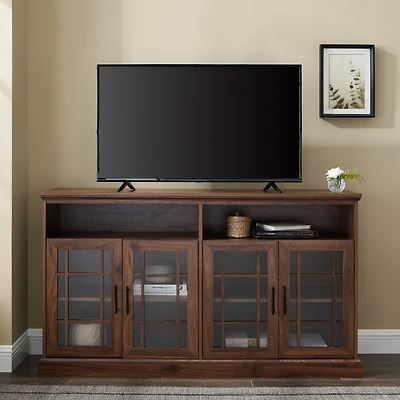 Dark Walnut Glass Door Classic TV Stand