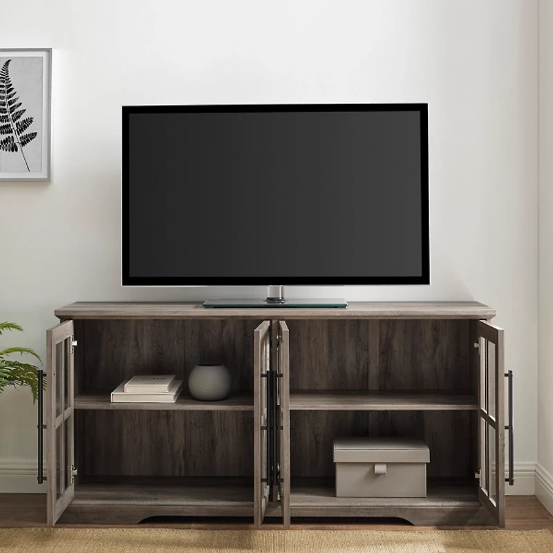 Gray Wash Window 4-Door TV Stand