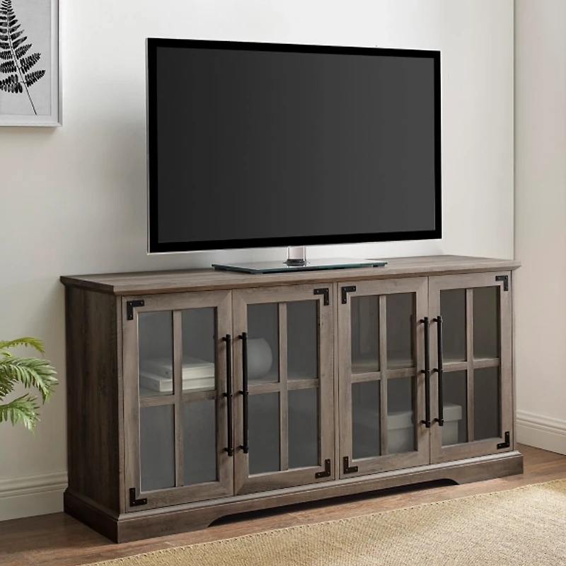 Gray Wash Window 4-Door TV Stand