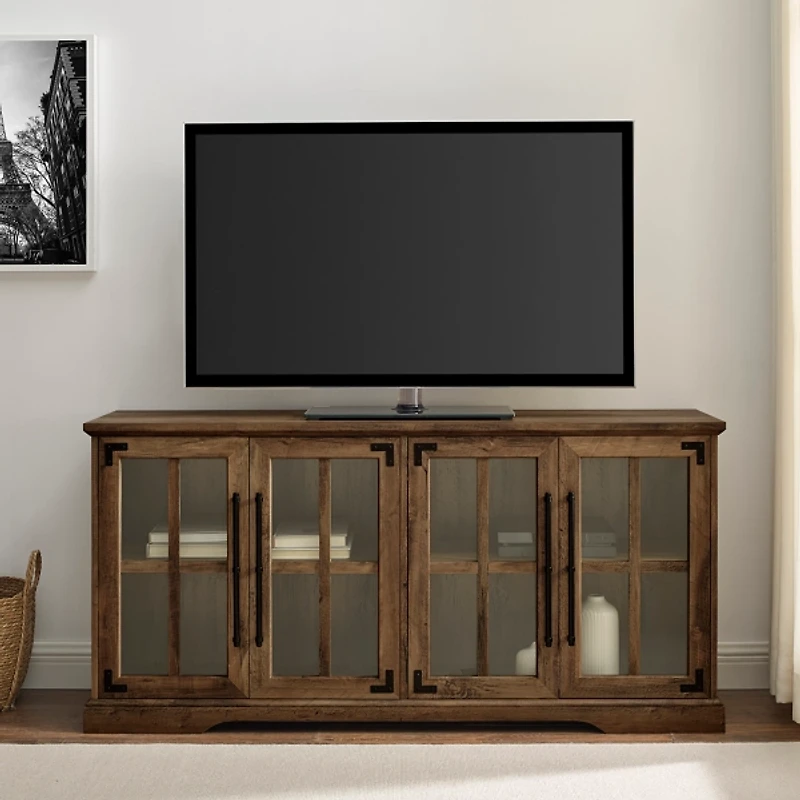 Rustic Oak Window 4-Door TV Stand