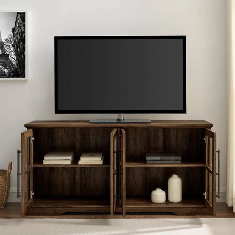 Rustic Oak Window 4-Door TV Stand