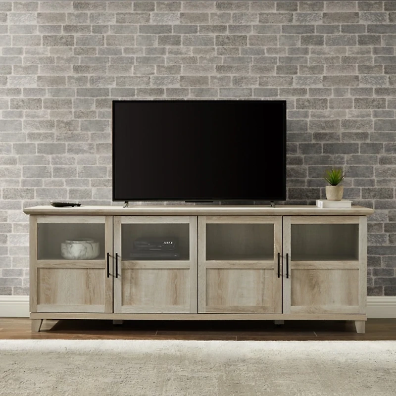White Oak Glass Paneled Door TV Stand