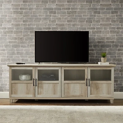 White Oak Glass Paneled Door TV Stand