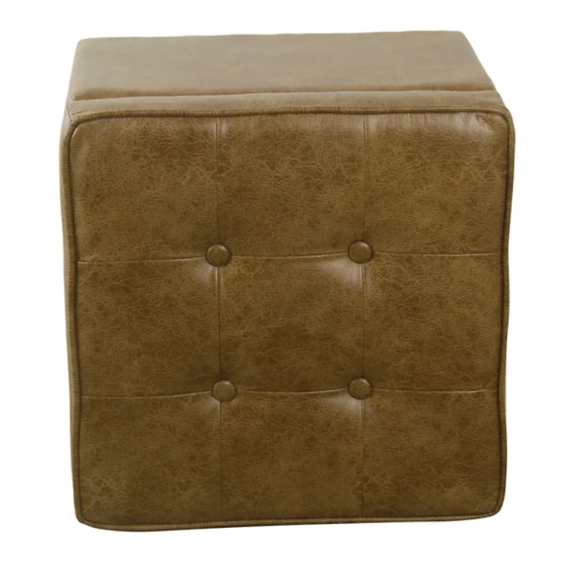 Brown Faux Leather Tufted Storage Ottoman
