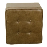 Brown Faux Leather Tufted Storage Ottoman