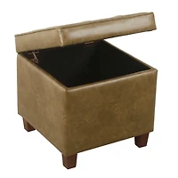 Brown Faux Leather Tufted Storage Ottoman