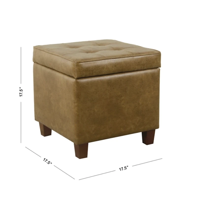 Brown Faux Leather Tufted Storage Ottoman