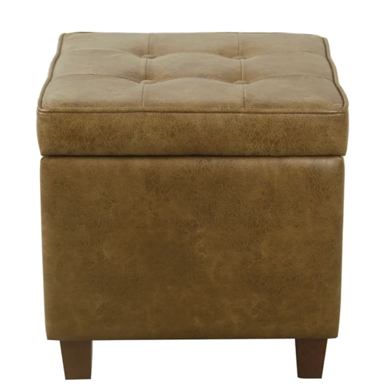 Brown Faux Leather Tufted Storage Ottoman