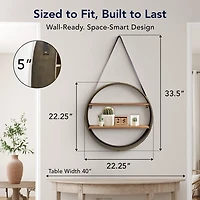 Metal Circle Wall Shelf with Leather Strap