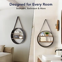 Metal Circle Wall Shelf with Leather Strap