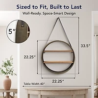 Metal Circle Wall Shelf with Leather Strap