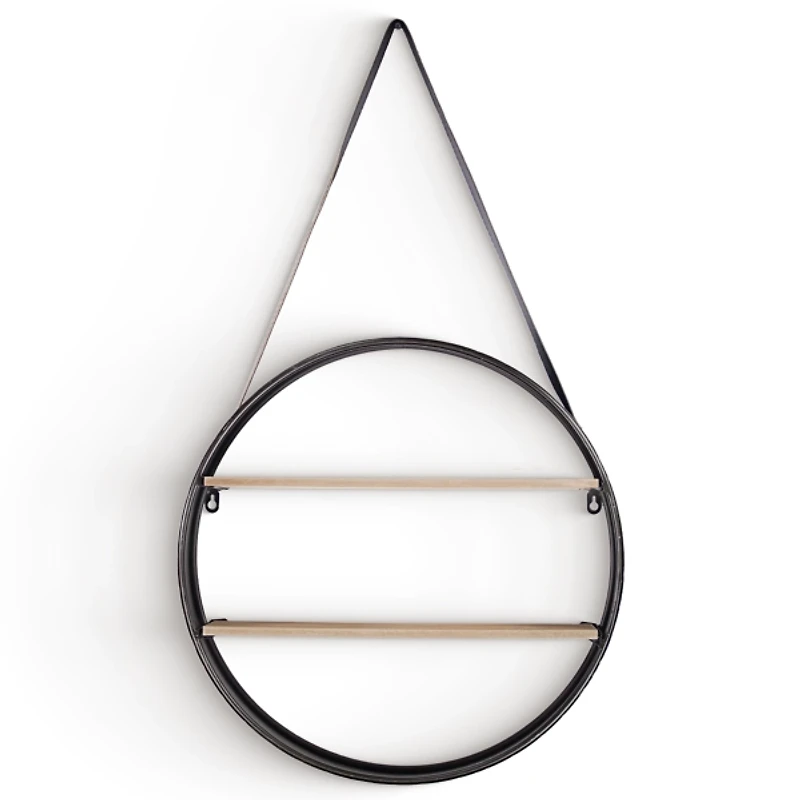 Metal Circle Wall Shelf with Leather Strap