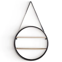 Metal Circle Wall Shelf with Leather Strap