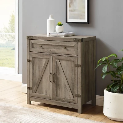 Gray Wash Wooden and Metal Barn Door Cabinet