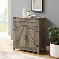 Gray Wash Wooden and Metal Barn Door Cabinet