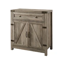 Gray Wash Wooden and Metal Barn Door Cabinet