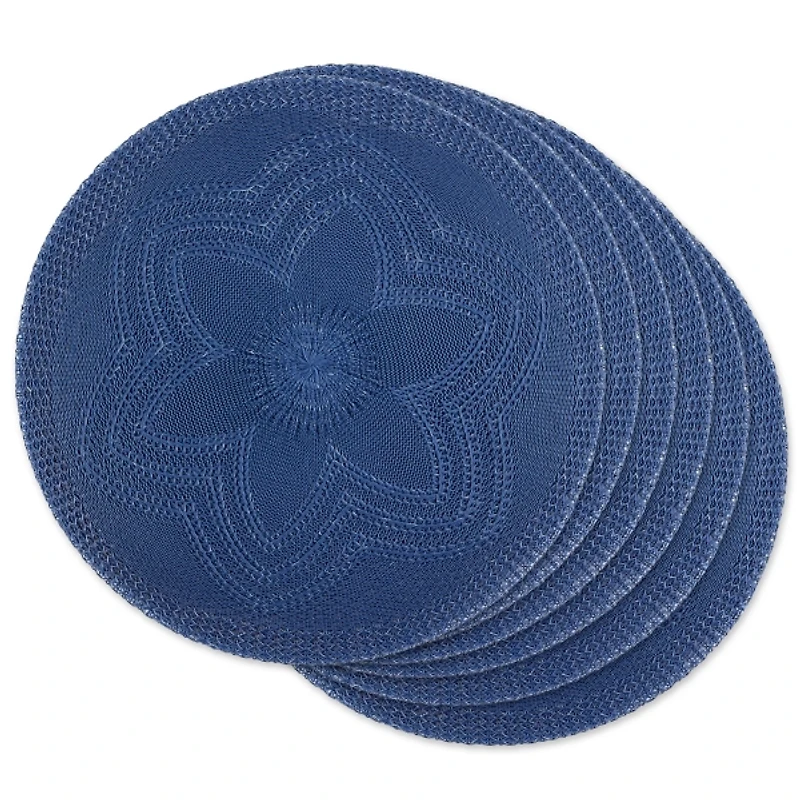 French Blue Woven Round Placemats, Set of 6