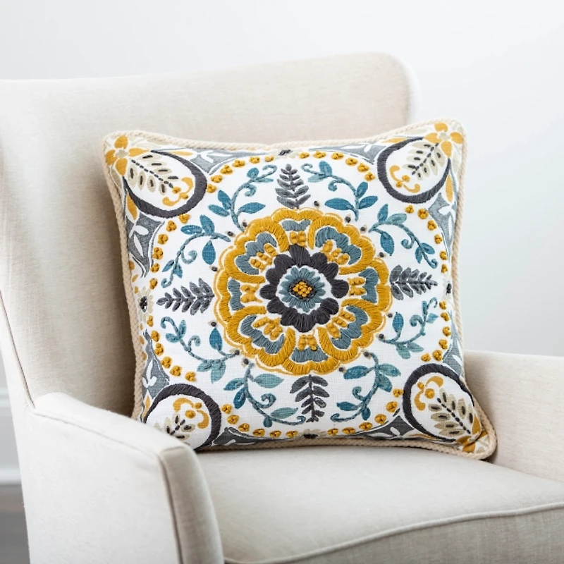 Yellow Embroidered Claudia Pillow