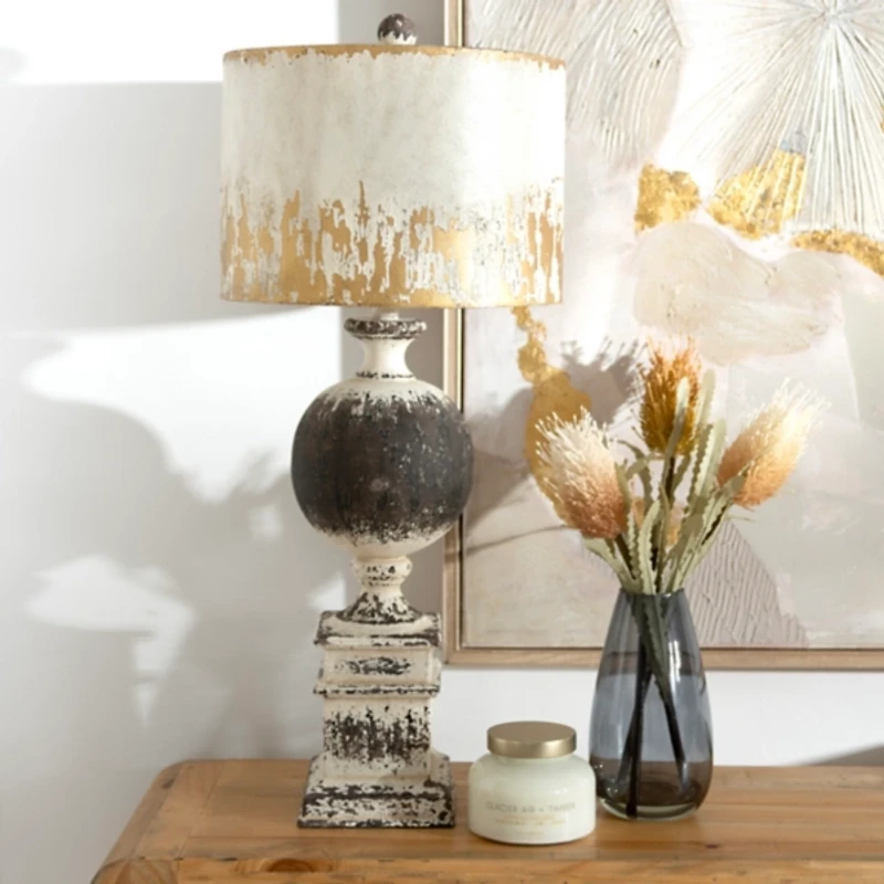 Distressed Round Black Table Lamp