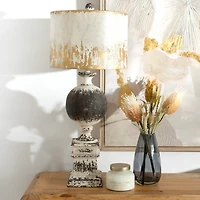Distressed Round Black Table Lamp