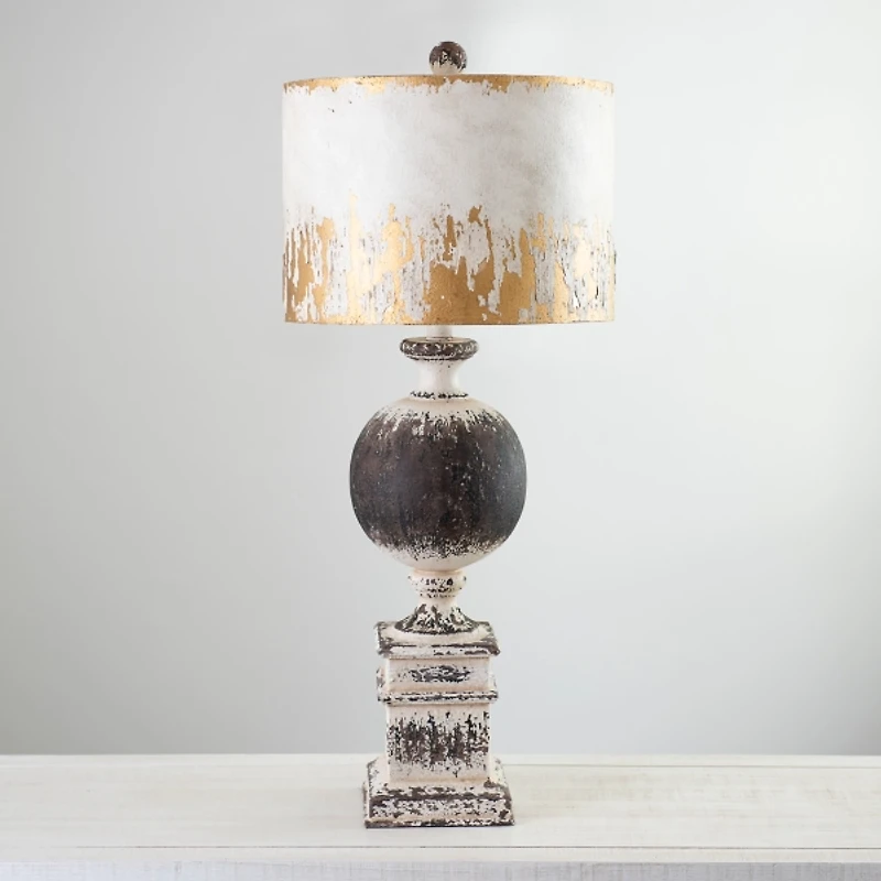 Distressed Round Black Table Lamp