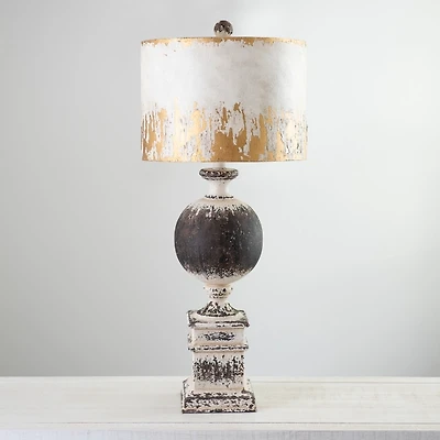 Distressed Round Black Table Lamp
