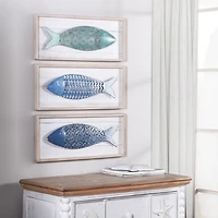 School of Fish Wooden and Metal Plaques, Set of 3