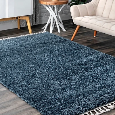 Blue Neva Plush Shag Area Rug, 5x7