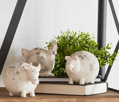 Weathered Stone Farm Animal Figurines, Set of 3