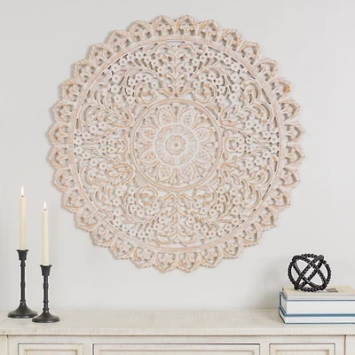 Cream and Natural Ornate Medallion Wall Plaque