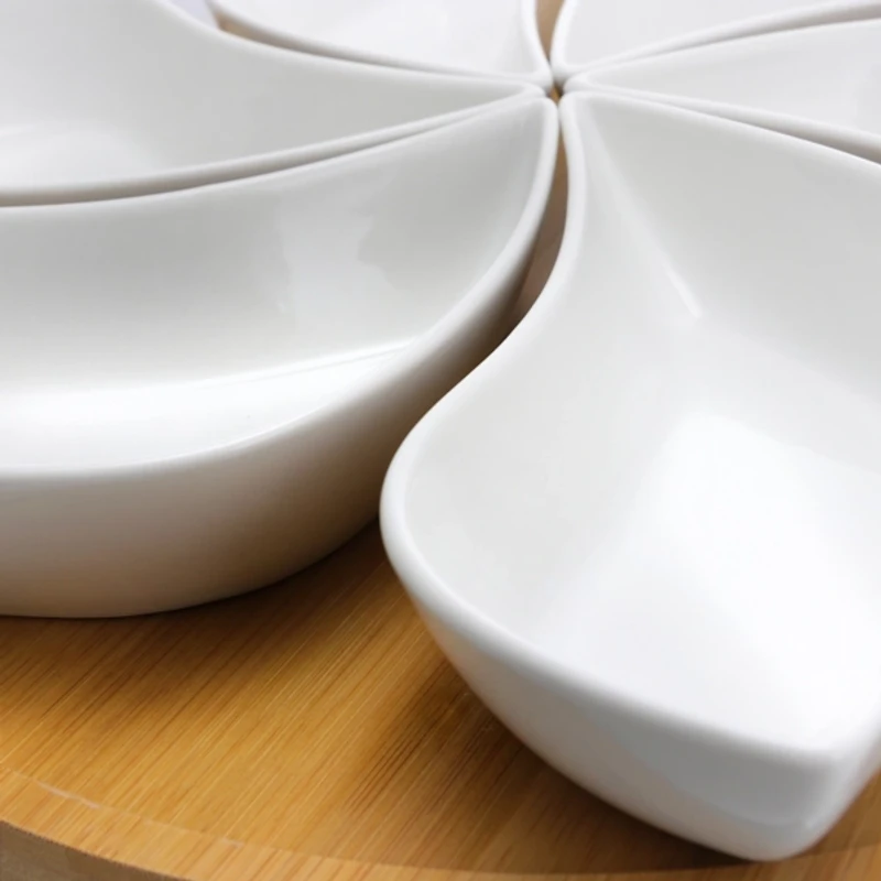 Bamboo 6 Piece Ceramic Flower Set Lazy Susan