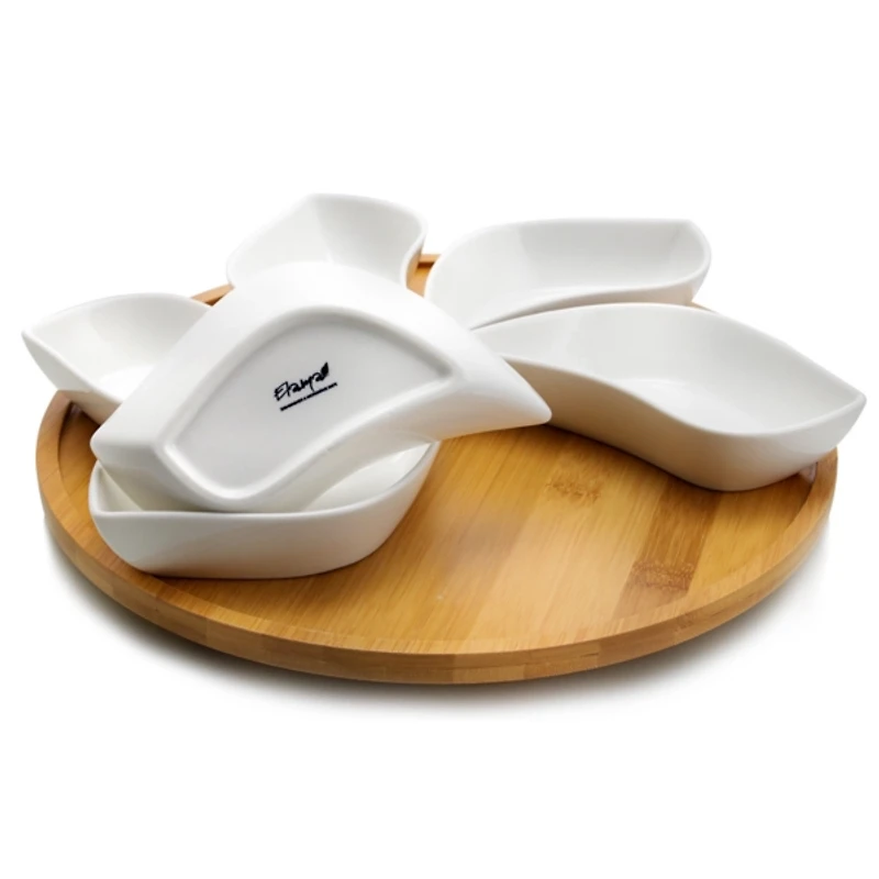 Bamboo 6 Piece Ceramic Flower Set Lazy Susan