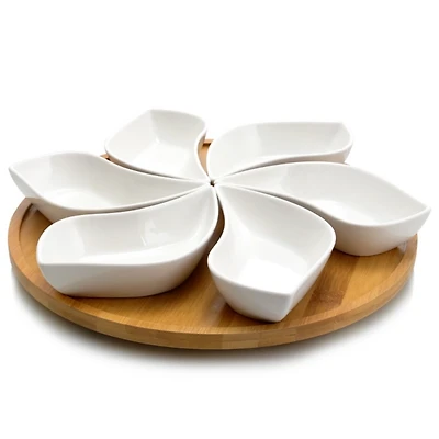 Bamboo 6 Piece Ceramic Flower Set Lazy Susan