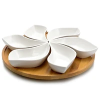 Bamboo 6 Piece Ceramic Flower Set Lazy Susan
