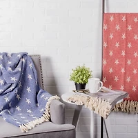 Red Stars Fringed Throw