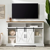 White Highboy Sliding Barn Door Media Cabinet