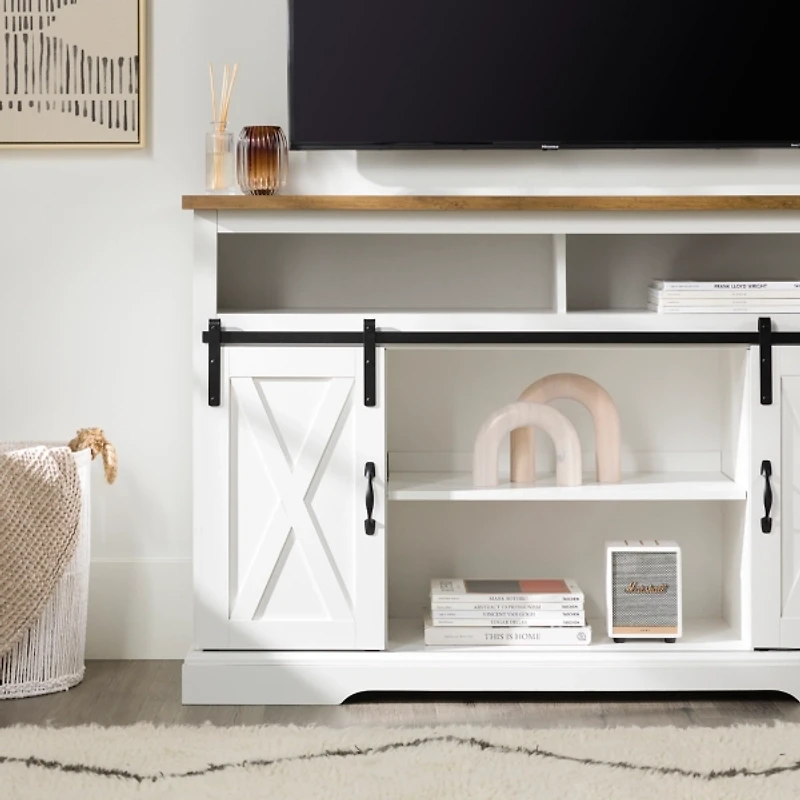 White Highboy Sliding Barn Door Media Cabinet