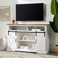 White Highboy Sliding Barn Door Media Cabinet