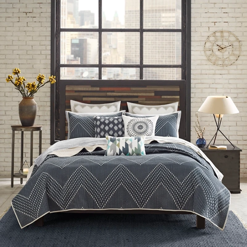 Navy Stitch Chevron 3-pc. King Coverlet Set
