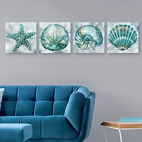 Blue Elegant Shells Canvas Art Prints, Set of 4