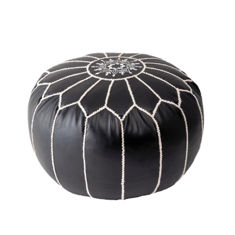 Black Faux Leather Pouf